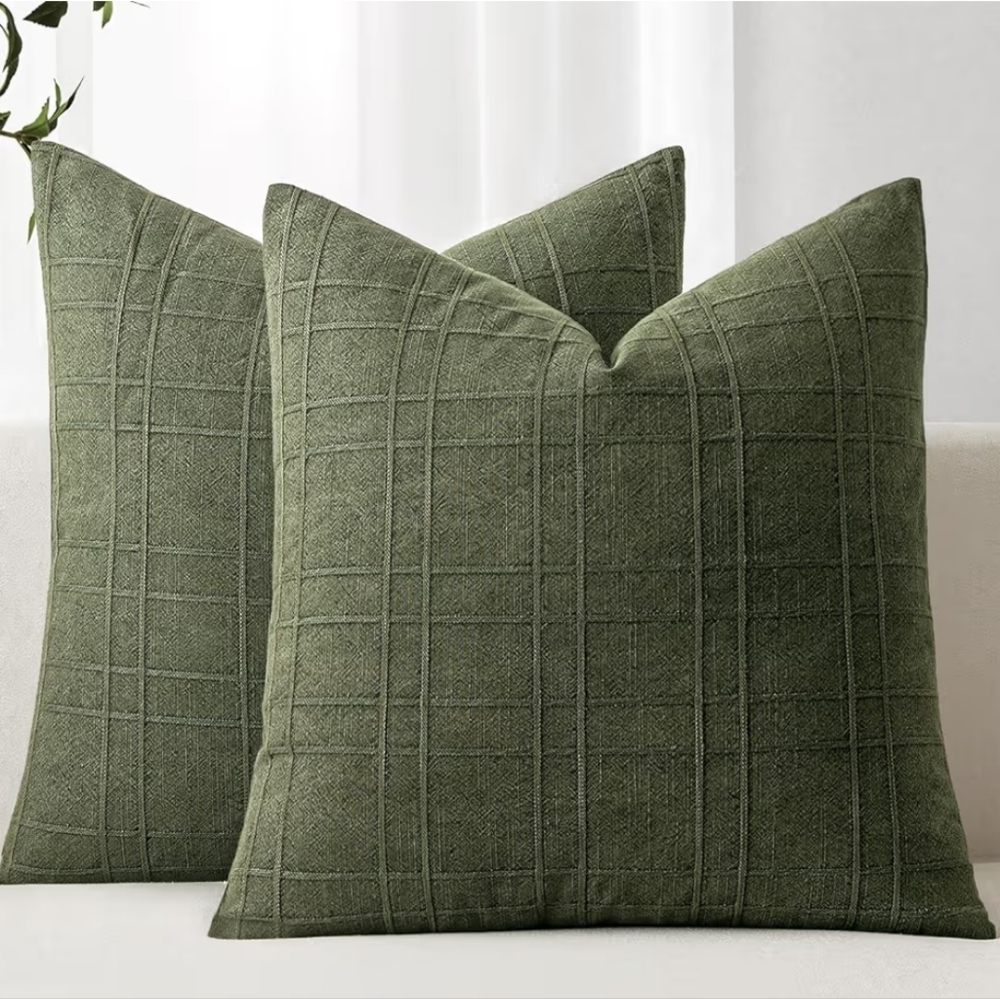 Textured Olive Green Throw Pillow COVERS - Pair